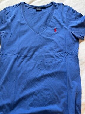 Polo Ralph Lauren Pima Cotton Vneck Tshirt - Blue Red - M